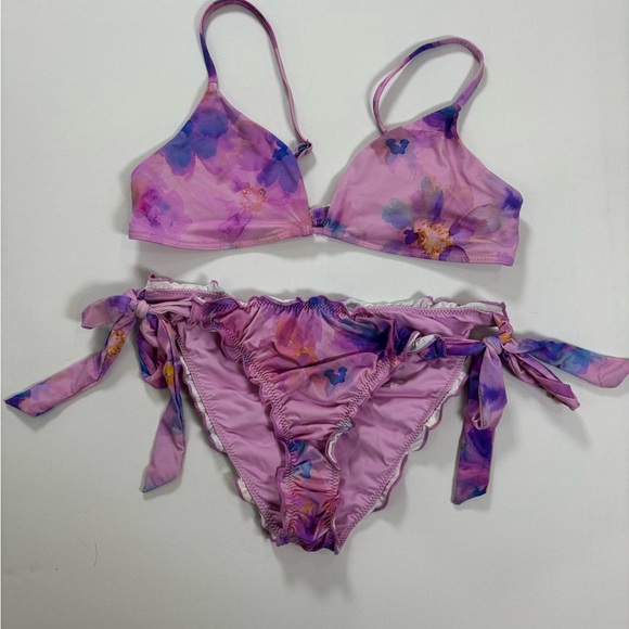 Frankie's Bikinis Other - Frankie's Bikinis Pink and Purple Floral Tie-Side Bikini